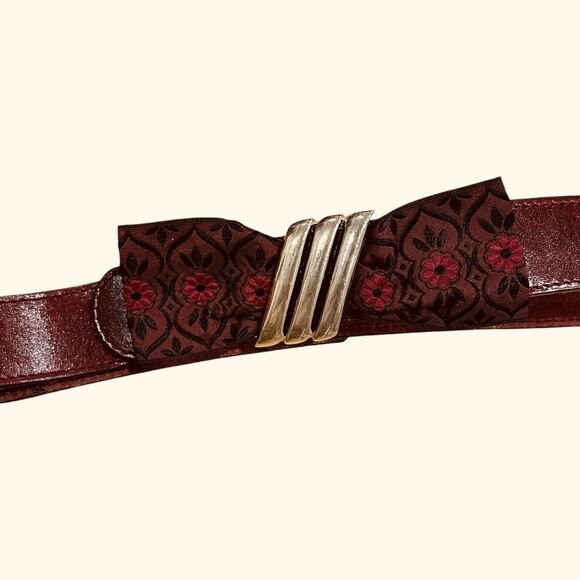 Vintage Olpan Italian Leather Cummerbund Belt Red Silk Bow Gold Hardware Sz S main image 6